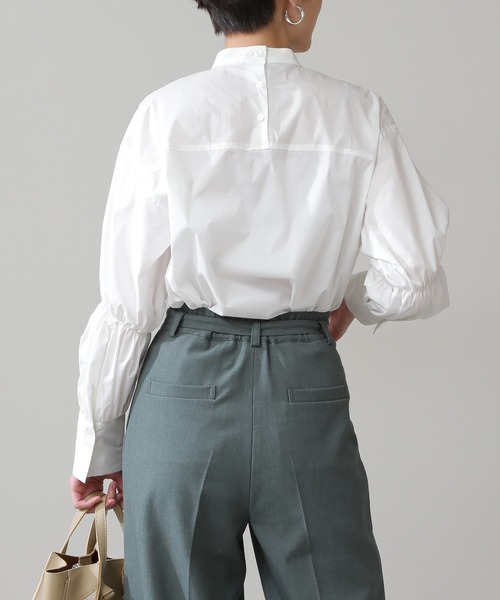 N.（N. Natural Beauty Basic）（エヌエヌナチュラルビューティーベーシック）の「◆ハイネックシャーリングスリーブブラウス（シャツ/ブラウス・レディース・オフホワイト/グリーン/ブラック・MEDIUM）」の11枚目の写真