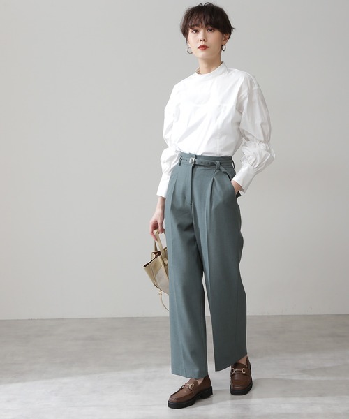 N.（N. Natural Beauty Basic）（エヌエヌナチュラルビューティーベーシック）の「◆ハイネックシャーリングスリーブブラウス（シャツ/ブラウス・レディース・オフホワイト/グリーン/ブラック・MEDIUM）」の4枚目の写真