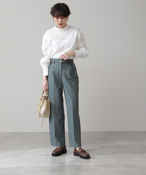 N.（N. Natural Beauty Basic）（エヌエヌナチュラルビューティーベーシック）の「◆ハイネックシャーリングスリーブブラウス（シャツ/ブラウス・レディース・オフホワイト/グリーン/ブラック・MEDIUM）」の8枚目の写真