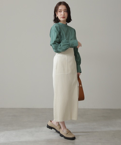 N.（N. Natural Beauty Basic）（エヌエヌナチュラルビューティーベーシック）の「◆ハイネックシャーリングスリーブブラウス（シャツ/ブラウス・レディース・オフホワイト/グリーン/ブラック・MEDIUM）」の6枚目の写真