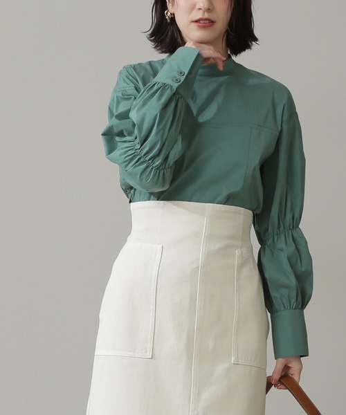 N.（N. Natural Beauty Basic）（エヌエヌナチュラルビューティーベーシック）の「◆ハイネックシャーリングスリーブブラウス（シャツ/ブラウス・レディース・オフホワイト/グリーン/ブラック・MEDIUM）」の12枚目の写真