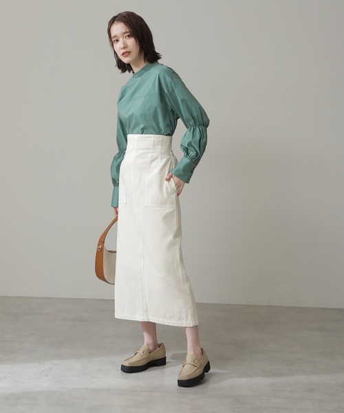 N.（N. Natural Beauty Basic）（エヌエヌナチュラルビューティーベーシック）の「◆ハイネックシャーリングスリーブブラウス（シャツ/ブラウス・レディース・オフホワイト/グリーン/ブラック・MEDIUM）」の10枚目の写真