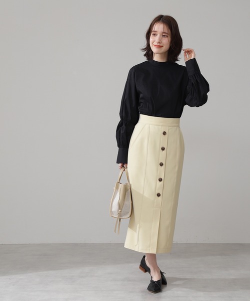 N.（N. Natural Beauty Basic）（エヌエヌナチュラルビューティーベーシック）の「◆ハイネックシャーリングスリーブブラウス（シャツ/ブラウス・レディース・オフホワイト/グリーン/ブラック・MEDIUM）」の14枚目の写真