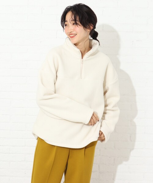 Cutie Blonde(キューティーブロンド)の「◆【S-L】ハーフジップフリース(Tシャツ/カットソー・レディース・オフホワイト/グリーン/サンドベージュ・02/01/03)」の1枚目の写真