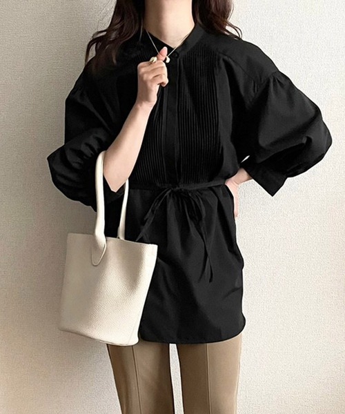 ECRIRE(エクリール)の「【TOMOコラボ】ピンタックボリュームスリーブブラウス(シャツ/ブラウス・レディース・ブラック/ベージュ/オフホワイト/モカ・M/L)」の16枚目の写真