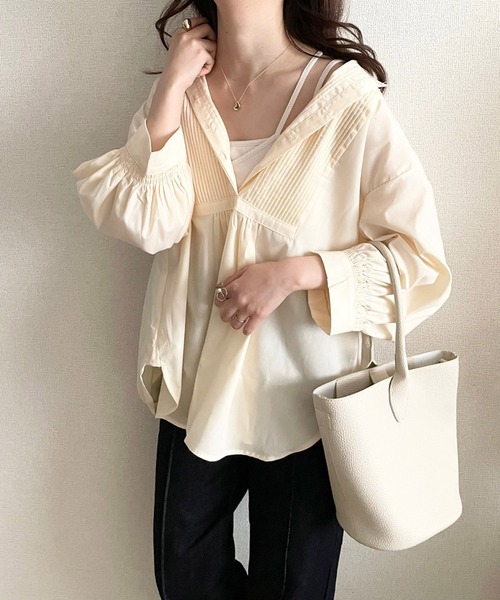 ECRIRE(エクリール)の「【TOMOコラボ】ピンタックボリュームスリーブブラウス(シャツ/ブラウス・レディース・ブラック/ベージュ/オフホワイト/モカ・M/L)」の17枚目の写真