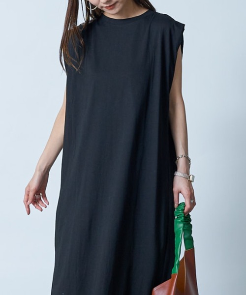 MAISON BREEZE(メゾンブリーズ)の「サラッと1枚で楽ちん♪【MAISON BREEZE】シンプルノースリーブカットソーワンピース SCCH65(ワンピース・レディース・ブラック/ベージュ/ピンク/オレンジ・FREE)」の6枚目の写真
