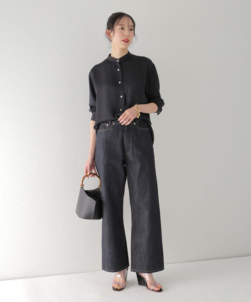 plage（プラージュ）の「satin plain シャツ◆（シャツ/ブラウス・レディース・アイボリー/ブラック・FREE）」の3枚目の写真