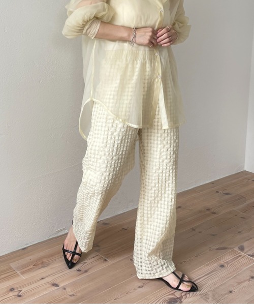 wee9s(ウィークス)の「sheer pajamas check pants / シアーパジャマチェックパンツ(その他パンツ・レディース・ピンク/イエロー・FREE)」の2枚目の写真