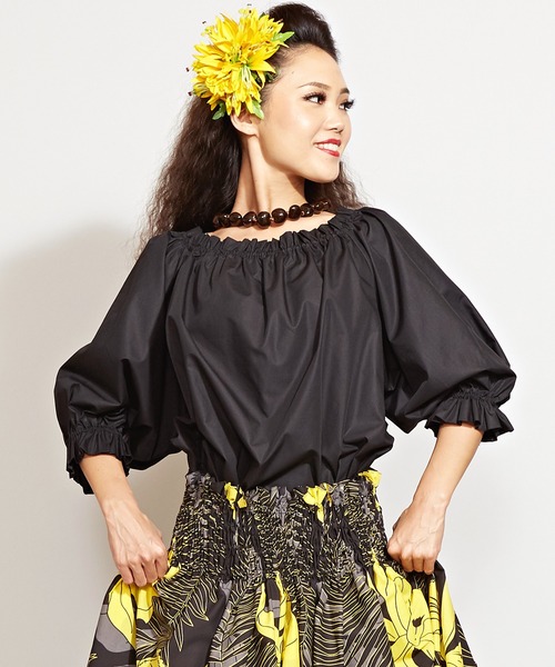 Maunaloa(マウナロア)の「【Maunaloa】パフ7分袖ブラウス(シャツ/ブラウス・レディース・ホワイト/ブラック・S/M/L)」の1枚目の写真
