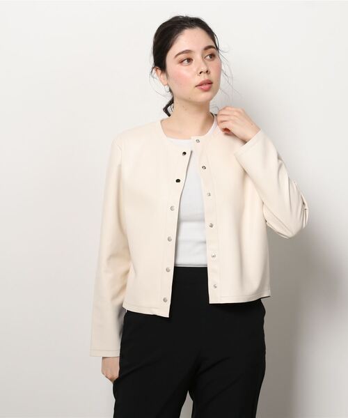 SUGAR ROSE（シュガーローズ）の「SUGAR ROSE/シュガーローズ/エコレザー×カットソージャケット（ブルゾン・レディース・ブラック・FREE）」の4枚目の写真