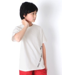 GLAZOS | 天竺・USAコットン ドロップショルダー斜め切替プリント半袖Tシャツ(Tシャツ/カットソー)