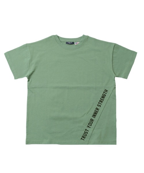 GLAZOS（グラソス）の「天竺・USAコットン ドロップショルダー斜め切替プリント半袖Tシャツ（Tシャツ/カットソー・キッズ・ホワイト/ネイビー/カーキ・130cm/140cm/150cm/160cm/170cm）」の4枚目の写真