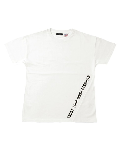 GLAZOS（グラソス）の「天竺・USAコットン ドロップショルダー斜め切替プリント半袖Tシャツ（Tシャツ/カットソー・キッズ・ホワイト/ネイビー/カーキ・130cm/140cm/150cm/160cm/170cm）」の5枚目の写真