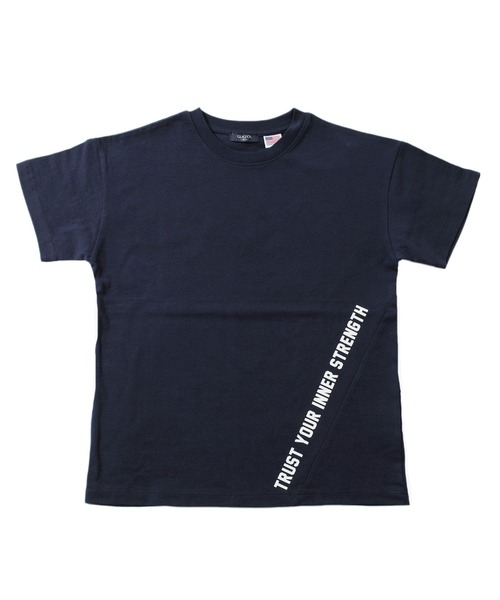 GLAZOS（グラソス）の「天竺・USAコットン ドロップショルダー斜め切替プリント半袖Tシャツ（Tシャツ/カットソー・キッズ・ホワイト/ネイビー/カーキ・130cm/140cm/150cm/160cm/170cm）」の6枚目の写真