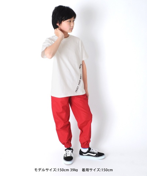 GLAZOS（グラソス）の「天竺・USAコットン ドロップショルダー斜め切替プリント半袖Tシャツ（Tシャツ/カットソー・キッズ・ホワイト/ネイビー/カーキ・130cm/140cm/150cm/160cm/170cm）」の8枚目の写真