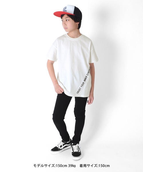 GLAZOS（グラソス）の「天竺・USAコットン ドロップショルダー斜め切替プリント半袖Tシャツ（Tシャツ/カットソー・キッズ・ホワイト/ネイビー/カーキ・130cm/140cm/150cm/160cm/170cm）」の9枚目の写真