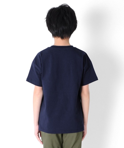 GLAZOS（グラソス）の「天竺・USAコットン ドロップショルダー斜め切替プリント半袖Tシャツ（Tシャツ/カットソー・キッズ・ホワイト/ネイビー/カーキ・130cm/140cm/150cm/160cm/170cm）」の12枚目の写真