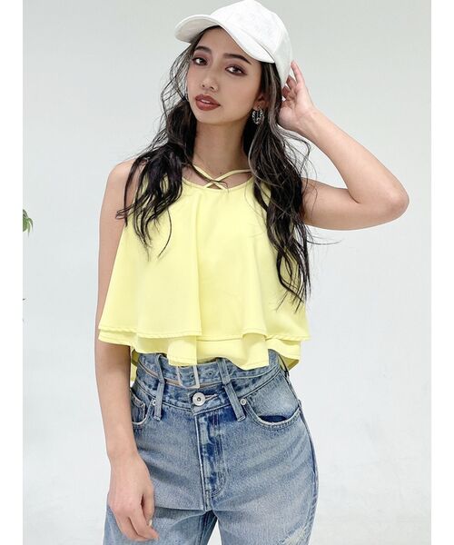 GYDA(ジェイダ)の「フロントクロスヘムラインノースリーブブラウス(シャツ/ブラウス・レディース・オフホワイト/ブラック/ライトイエロー・FREE)」の1枚目の写真