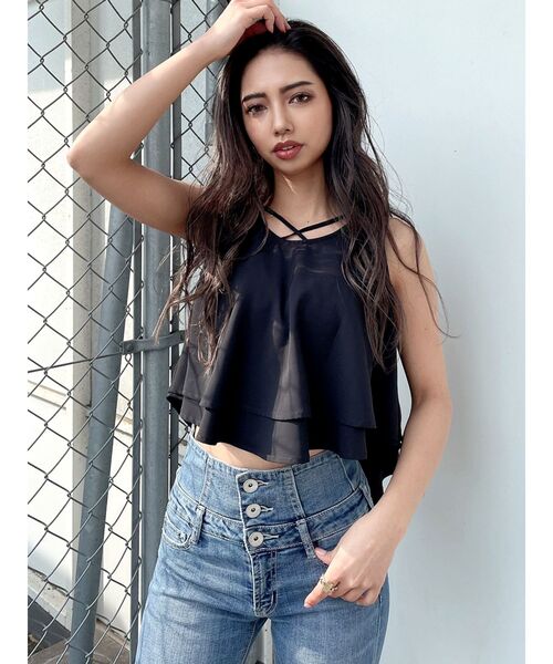 GYDA(ジェイダ)の「フロントクロスヘムラインノースリーブブラウス(シャツ/ブラウス・レディース・オフホワイト/ブラック/ライトイエロー・FREE)」の12枚目の写真