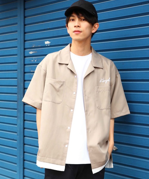 KANGOL(カンゴール)の「KANGOL カンゴール フェイクレイヤードオープンカラー半袖シャツ(シャツ/ブラウス・メンズ・グレイッシュベージュ/ブラック/ホワイト・M/XL/L)」の3枚目の写真