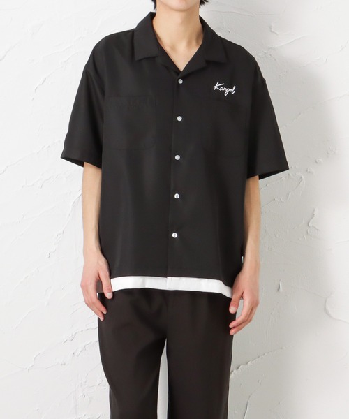 KANGOL(カンゴール)の「KANGOL カンゴール フェイクレイヤードオープンカラー半袖シャツ(シャツ/ブラウス・メンズ・グレイッシュベージュ/ブラック/ホワイト・M/XL/L)」の2枚目の写真