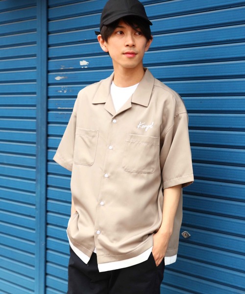 KANGOL(カンゴール)の「KANGOL カンゴール フェイクレイヤードオープンカラー半袖シャツ(シャツ/ブラウス・メンズ・グレイッシュベージュ/ブラック/ホワイト・M/XL/L)」の6枚目の写真