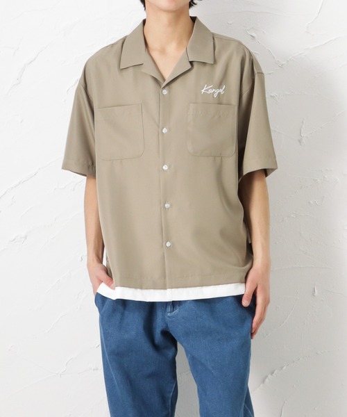 KANGOL(カンゴール)の「KANGOL カンゴール フェイクレイヤードオープンカラー半袖シャツ(シャツ/ブラウス・メンズ・グレイッシュベージュ/ブラック/ホワイト・M/XL/L)」の4枚目の写真