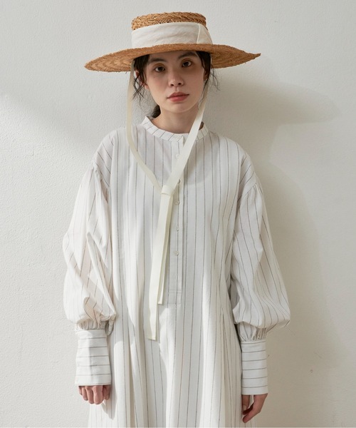 Libra Cue（リブラ キュー）の「ストライプボリュームスリーブワンピース（ワンピース・レディース・ホワイト/ブルー・FREE）」の7枚目の写真