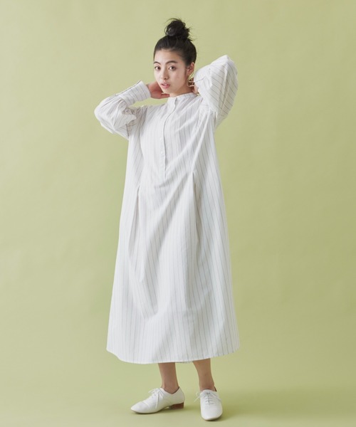 Libra Cue（リブラ キュー）の「ストライプボリュームスリーブワンピース（ワンピース・レディース・ホワイト/ブルー・FREE）」の16枚目の写真