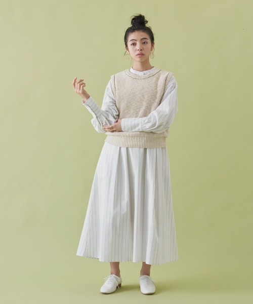 Libra Cue（リブラ キュー）の「ストライプボリュームスリーブワンピース（ワンピース・レディース・ホワイト/ブルー・FREE）」の12枚目の写真