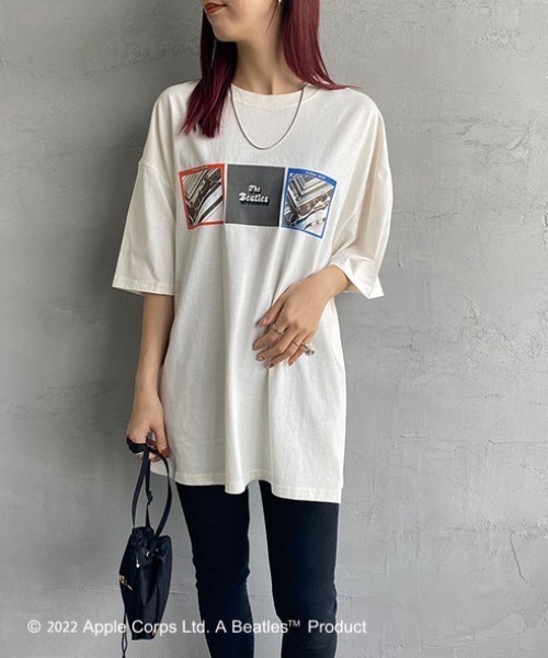 The Beatles（ザビートルズ）の「[THE BEATLES/ザ ビートルズ] レコードプリント ビッグシルエットTシャツ（Tシャツ/カットソー・レディース・オフホワイト/チャコール・M/L/XL）」の11枚目の写真