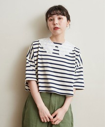 CHILD WOMAN | デラヴェボーダーショート丈5分袖プルオーバー(Tシャツ/カットソー)