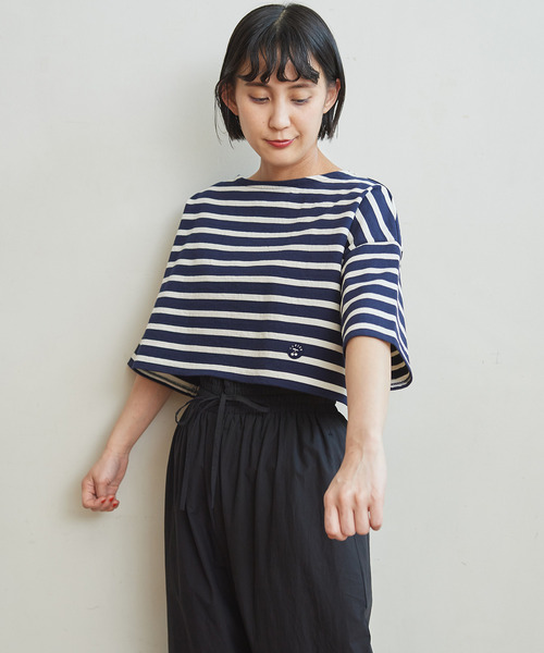 CHILD WOMAN(チャイルドウーマン)の「デラヴェボーダーショート丈5分袖プルオーバー(Tシャツ/カットソー・レディース・アイボリー/レッド/ネイビー・FREE)」の15枚目の写真