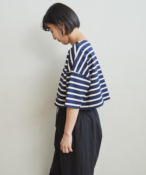 CHILD WOMAN(チャイルドウーマン)の「デラヴェボーダーショート丈5分袖プルオーバー(Tシャツ/カットソー・レディース・アイボリー/レッド/ネイビー・FREE)」の16枚目の写真