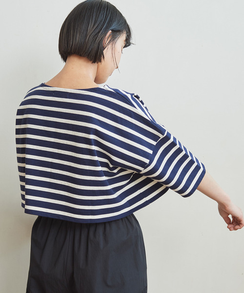 CHILD WOMAN(チャイルドウーマン)の「デラヴェボーダーショート丈5分袖プルオーバー(Tシャツ/カットソー・レディース・アイボリー/レッド/ネイビー・FREE)」の17枚目の写真