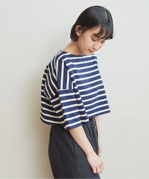 CHILD WOMAN(チャイルドウーマン)の「デラヴェボーダーショート丈5分袖プルオーバー(Tシャツ/カットソー・レディース・アイボリー/レッド/ネイビー・FREE)」の18枚目の写真