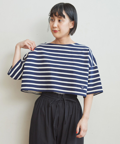 CHILD WOMAN(チャイルドウーマン)の「デラヴェボーダーショート丈5分袖プルオーバー(Tシャツ/カットソー・レディース・アイボリー/レッド/ネイビー・FREE)」の19枚目の写真