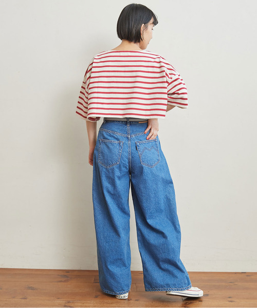 CHILD WOMAN(チャイルドウーマン)の「デラヴェボーダーショート丈5分袖プルオーバー(Tシャツ/カットソー・レディース・アイボリー/レッド/ネイビー・FREE)」の6枚目の写真