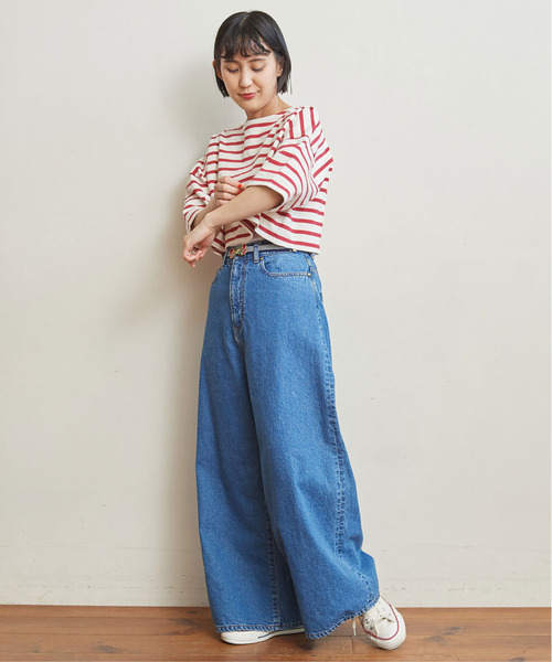 CHILD WOMAN(チャイルドウーマン)の「デラヴェボーダーショート丈5分袖プルオーバー(Tシャツ/カットソー・レディース・アイボリー/レッド/ネイビー・FREE)」の7枚目の写真