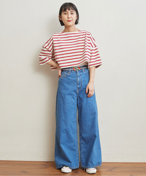 CHILD WOMAN(チャイルドウーマン)の「デラヴェボーダーショート丈5分袖プルオーバー(Tシャツ/カットソー・レディース・アイボリー/レッド/ネイビー・FREE)」の8枚目の写真