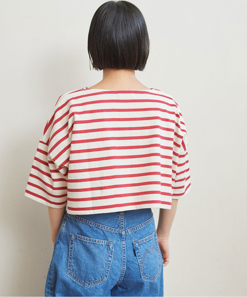 CHILD WOMAN(チャイルドウーマン)の「デラヴェボーダーショート丈5分袖プルオーバー(Tシャツ/カットソー・レディース・アイボリー/レッド/ネイビー・FREE)」の5枚目の写真