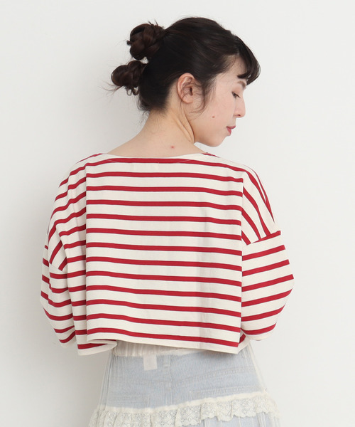 CHILD WOMAN(チャイルドウーマン)の「デラヴェボーダーショート丈5分袖プルオーバー(Tシャツ/カットソー・レディース・アイボリー/レッド/ネイビー・FREE)」の11枚目の写真