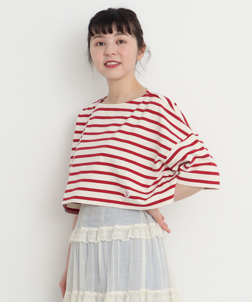 CHILD WOMAN(チャイルドウーマン)の「デラヴェボーダーショート丈5分袖プルオーバー(Tシャツ/カットソー・レディース・アイボリー/レッド/ネイビー・FREE)」の10枚目の写真