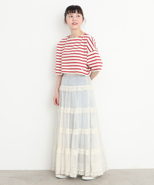 CHILD WOMAN(チャイルドウーマン)の「デラヴェボーダーショート丈5分袖プルオーバー(Tシャツ/カットソー・レディース・アイボリー/レッド/ネイビー・FREE)」の13枚目の写真