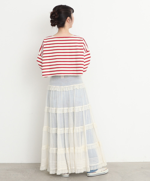 CHILD WOMAN(チャイルドウーマン)の「デラヴェボーダーショート丈5分袖プルオーバー(Tシャツ/カットソー・レディース・アイボリー/レッド/ネイビー・FREE)」の14枚目の写真