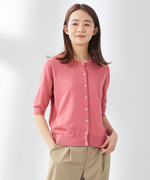 J.PRESS Ladies(J.プレス レディス)の「【洗える・抗菌防臭】コットンアセテート カーディガン(カーディガン/ボレロ・レディース・ホワイト系1/ライトグリーン系/ベージュ系/ピンク系/ネイビー系・SMALL)」の2枚目の写真