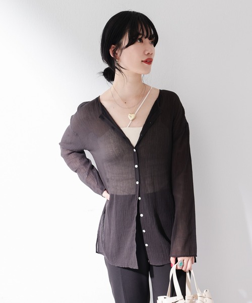 SHENERY（シーナリー）の「コットンシアー楊柳2WAYトップス（シャツ/ブラウス・レディース・ブラック/ベージュ/ボルドー・FREE）」の6枚目の写真