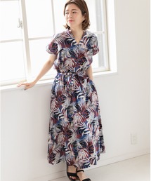 【Feliz】エスニックプリント バンドカラーワンピース.