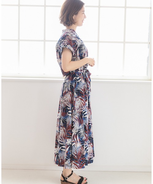PREFERIR（プレフェリール）の「【Feliz】エスニックプリント バンドカラーワンピース.（シャツワンピース・レディース・ネイビー/イエロー・LARGE/MEDIUM/SMALL）」の5枚目の写真